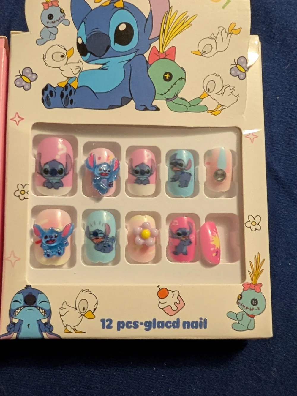 3 Cute Pink & Blue Kids Nail Set with Stitch Character